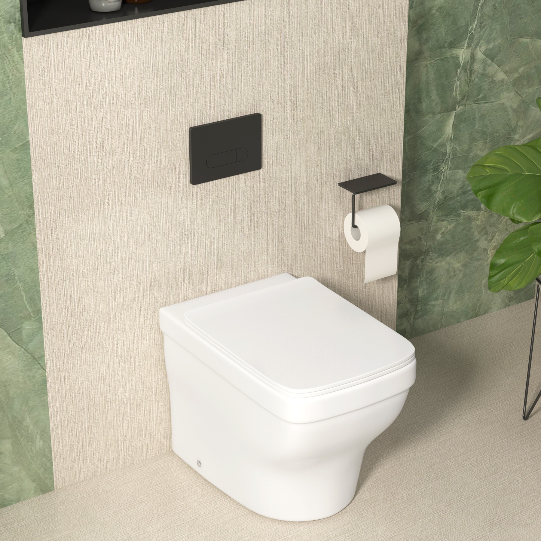 Evora Short Projection Back To Wall Rimless Toilet Pan with Slim Soft Close Seat