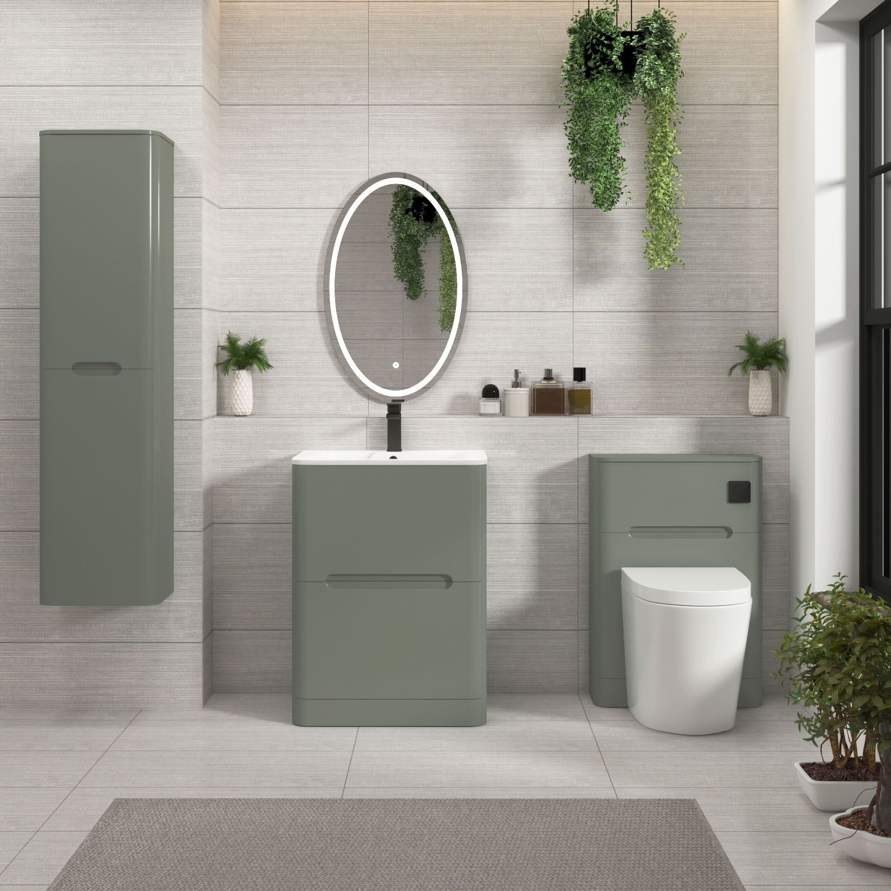 Venice Sage Green 2 Drawer Floor Standing Vanity Unit with Carrara White Basin