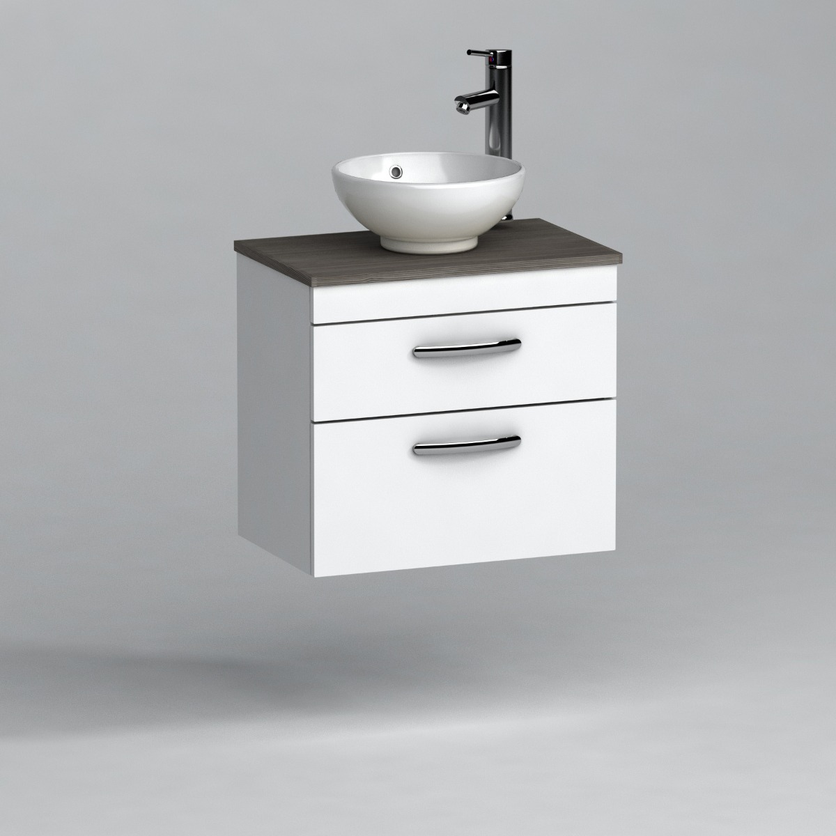 600mm Wall Hung Vanity Unit 2 Drawer Gloss White & Breeze Countertop Basin 