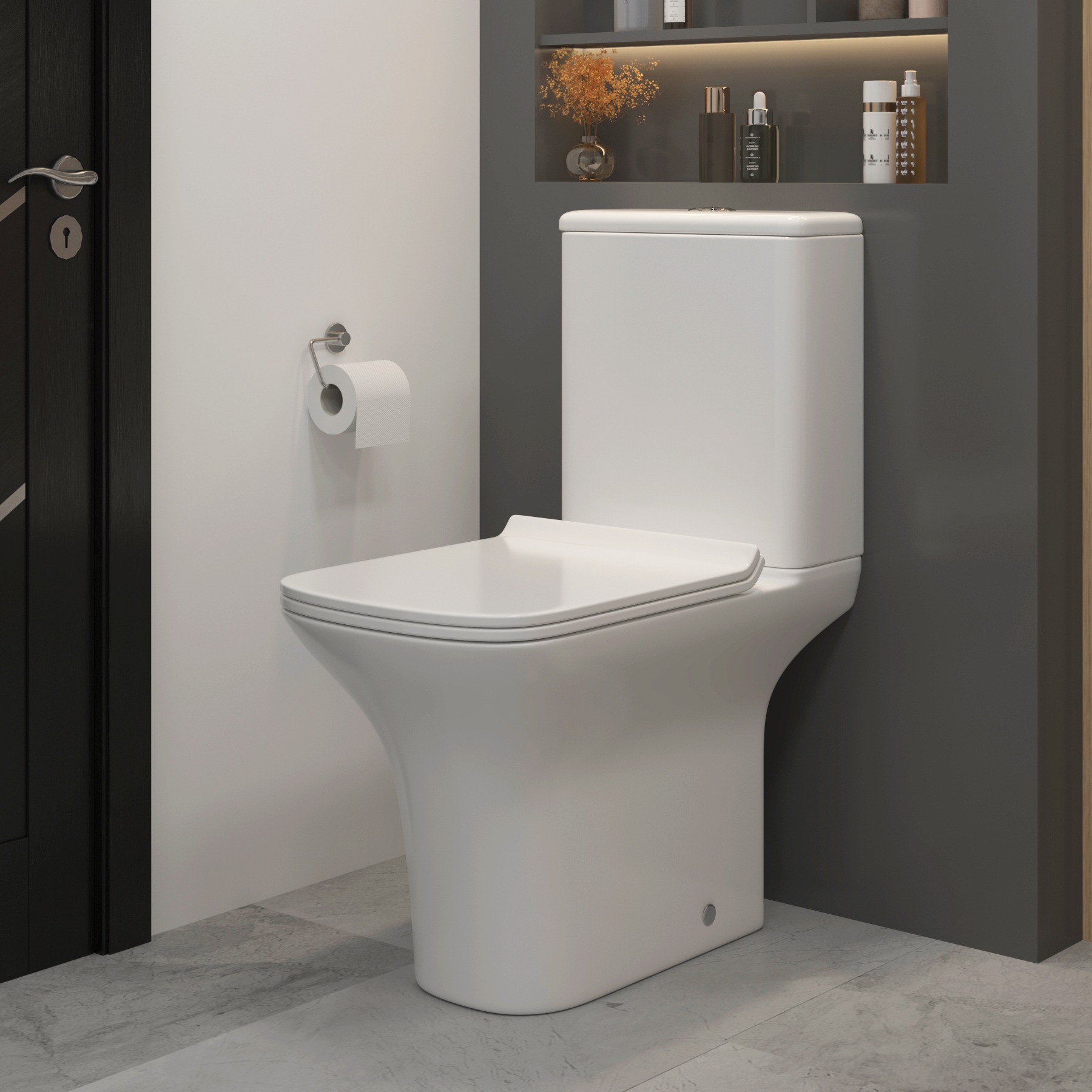 Turin 800mm Indigo Grey Gloss 2-Door Mid Edge Vanity Unit with Cube Close Coupled Toilet