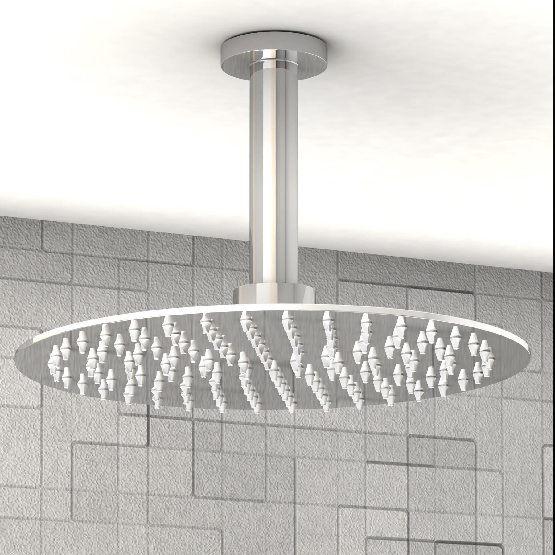 250mm Slimline Round Stainless Steel Shower Head with Round Ceiling Arm ...