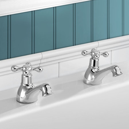 Victory Twin Basin Pillar Tap contemporary Design With Push Button Waste - Chrome