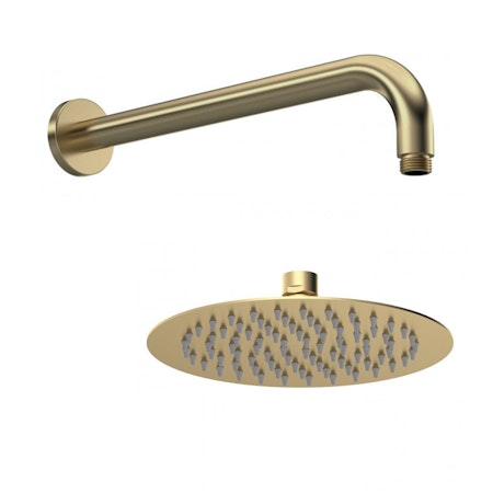 Windon 200mm Round Brushed Brass Fixed Shower Head with Wall Mounted Shower Arm