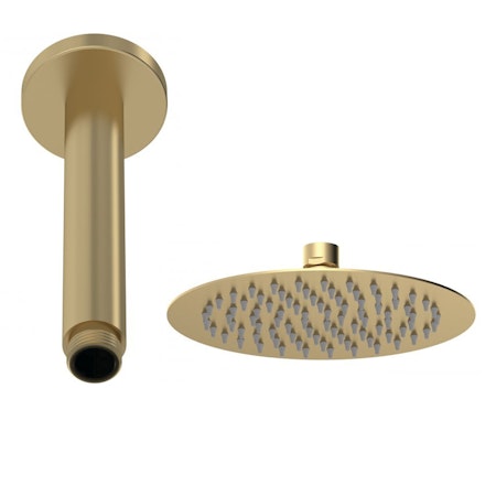 Windon 200mm Round Brushed Brass Fixed Shower Head with Ceiling Mounted Shower Arm
