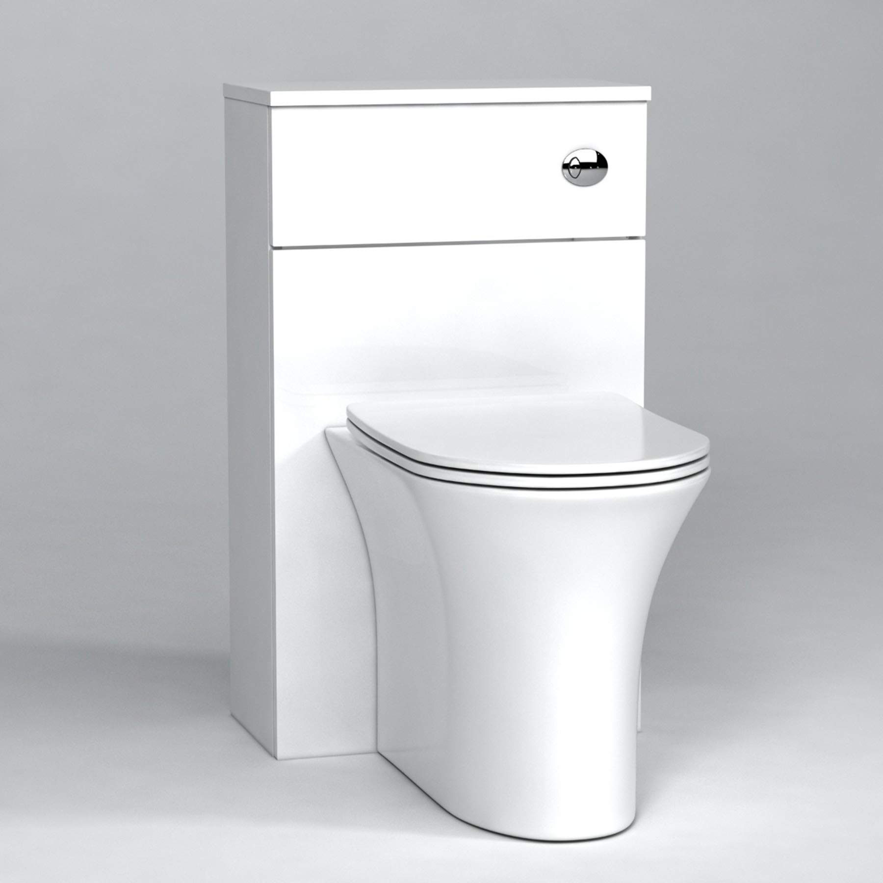 500mm Gloss White BTW WC Unit with Breeze Rimless Toilet Pan & Seat, Cistern