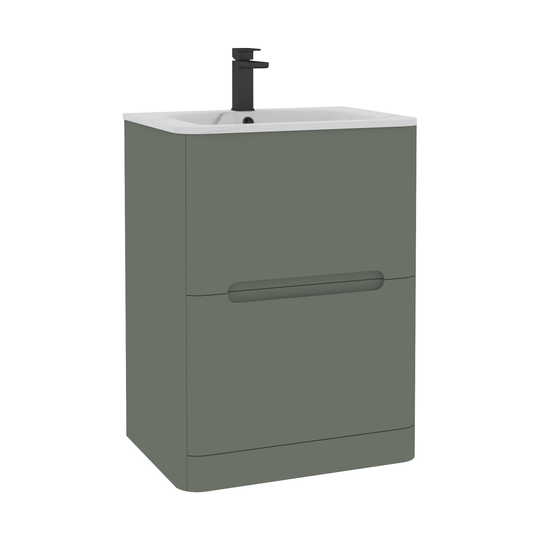 Venice Sage Green 2 Drawer Floor Standing Vanity Unit with Carrara White Basin