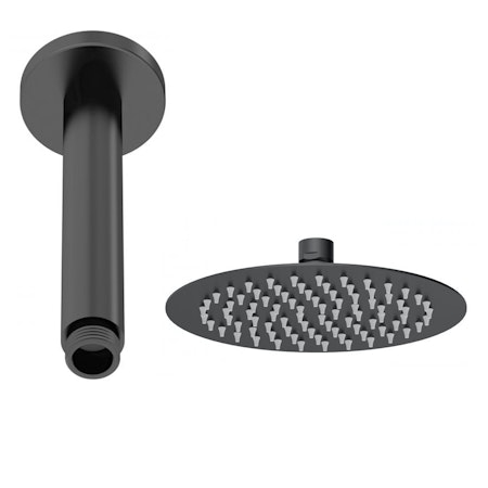 Windon 200mm Round Matt Black Fixed Shower Head with Ceiling Mounted Shower Arm