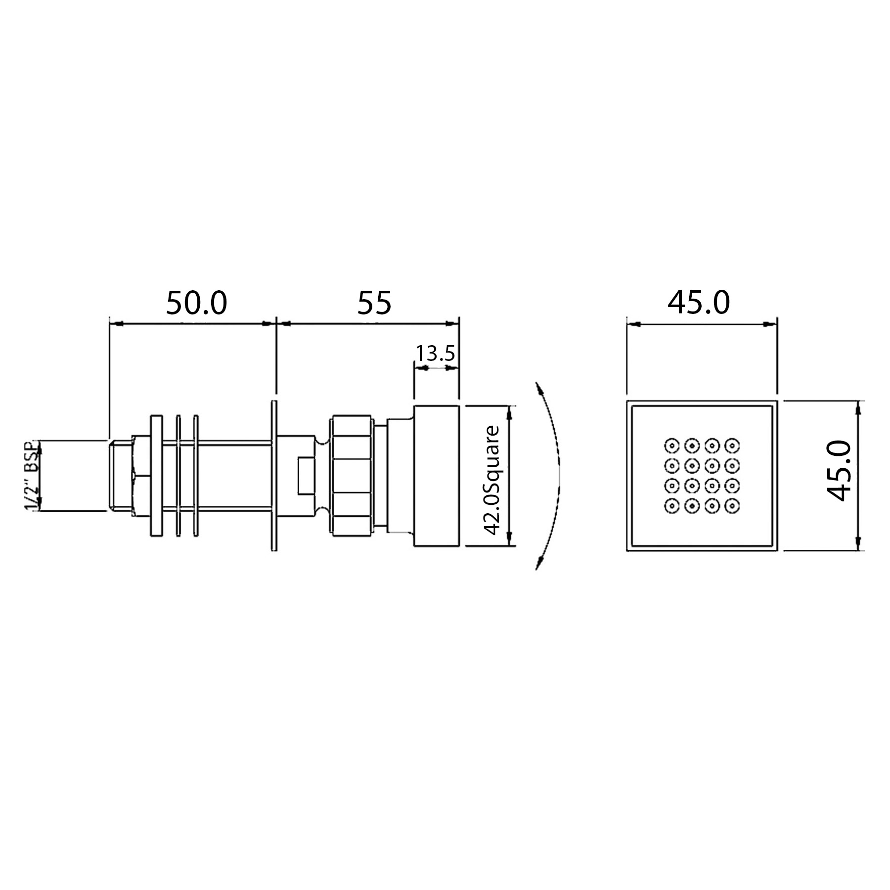 Chrome Square Shower Body Jet 
