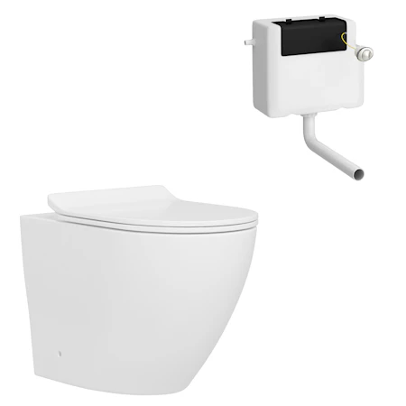 Elva Comfort Height Rimless Back to Wall Toilet Pan and Slim Soft Close Seat with Concealed Cistern