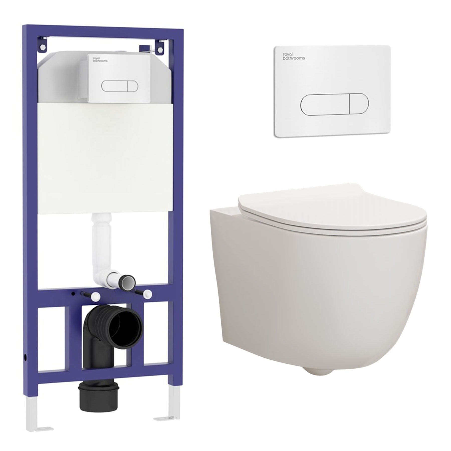 Abacus Wall Hung Rimless Toilet with Slim Soft Close Seat & Aqua Chrome Plate Wall Hung Frame