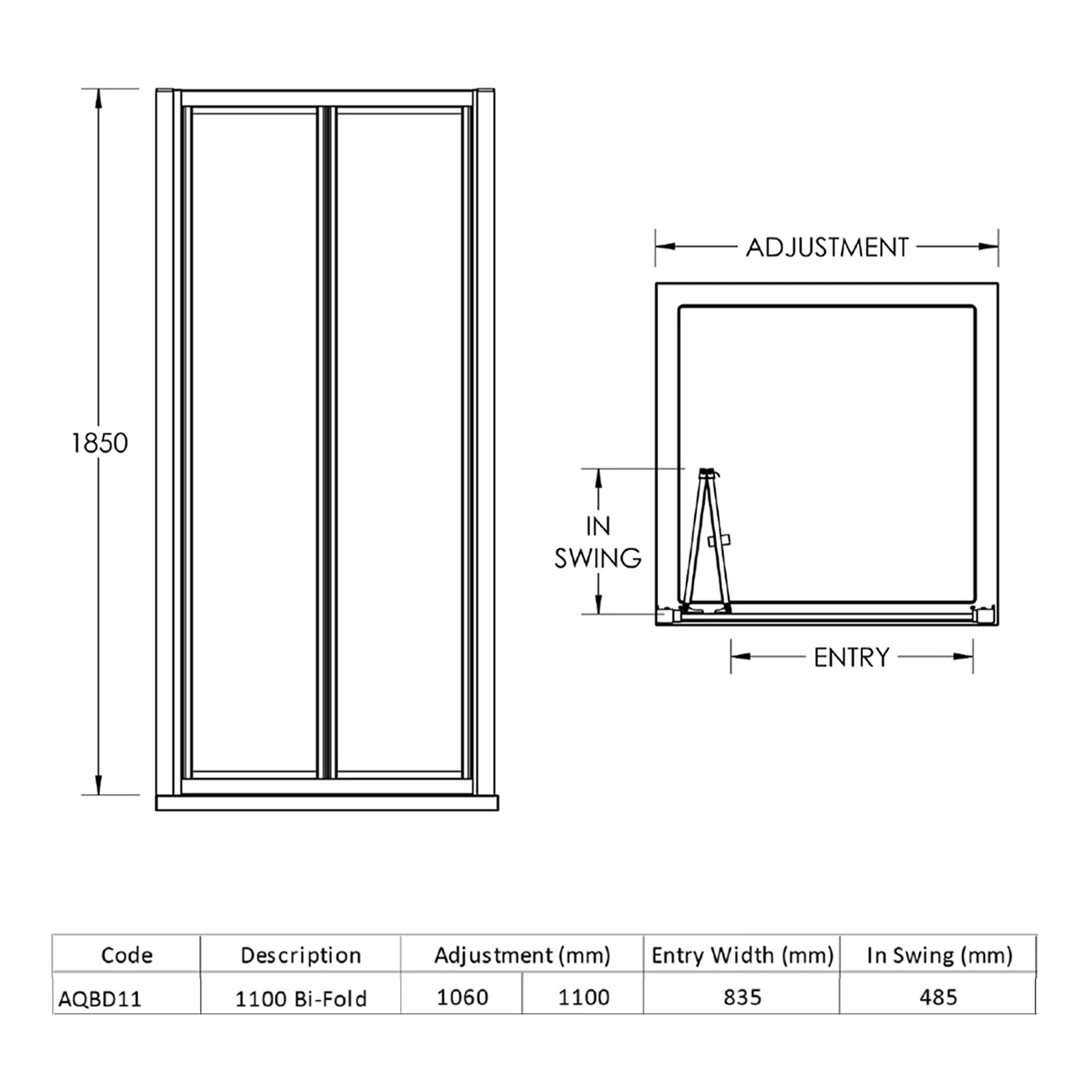Pacific 4mm BiFold Shower Door 1100mm Royal Bathrooms