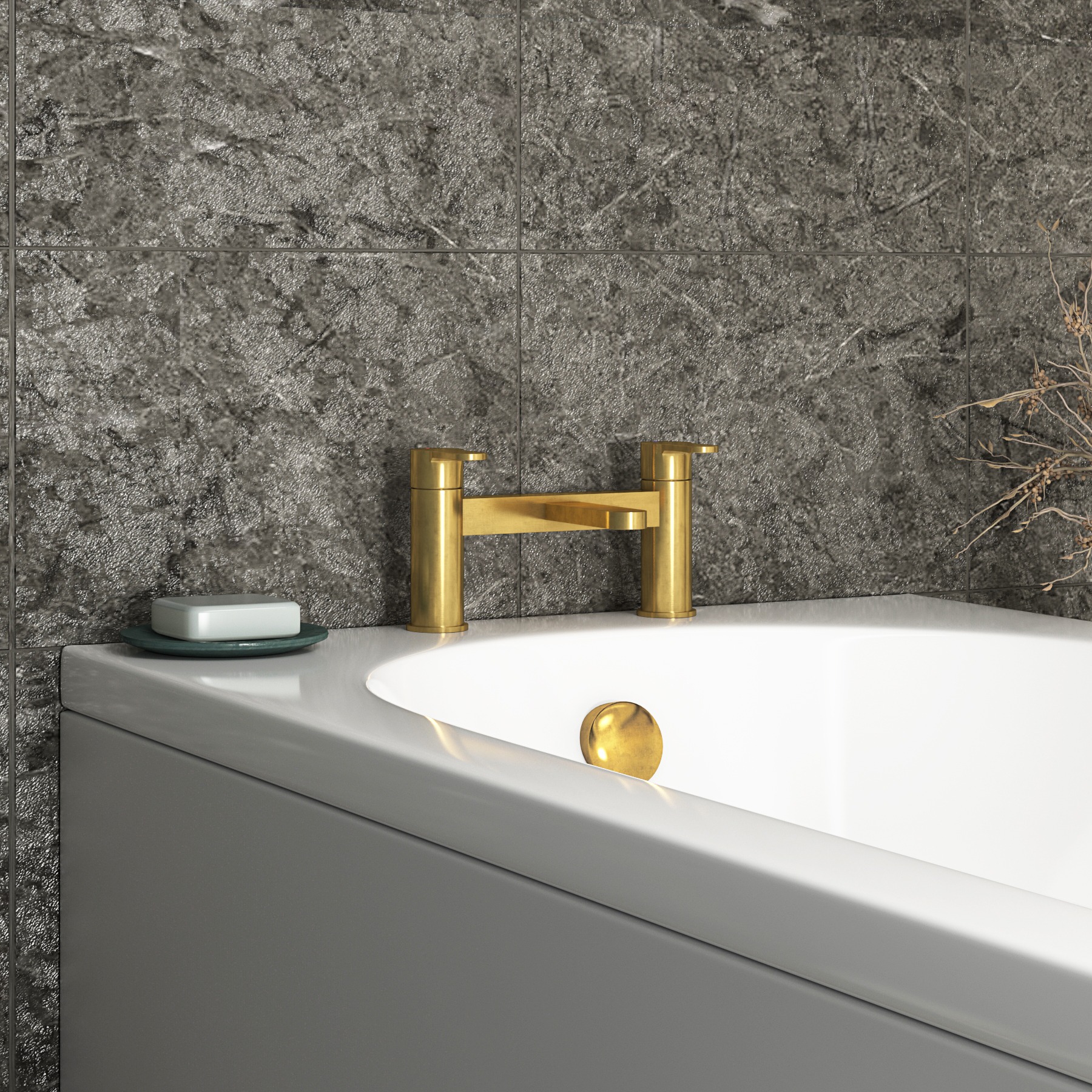 Arvan Deck Mounted Bath Filler Tap - Brushed Brass