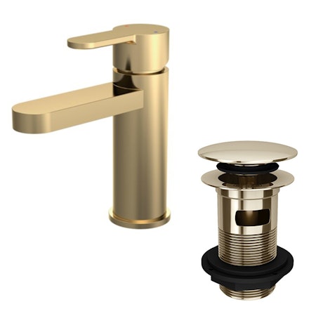 Royal Bathrooms Arvan Brushed Brass Basin Sink Mono Mixer Tap With Push Button Waste
