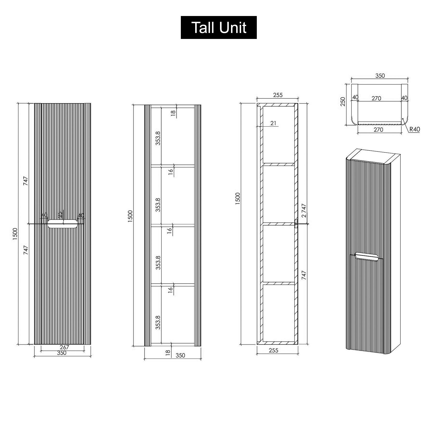 Avenza 1500mm Matt White 2-Door Wall Hung Tall Boy Cabinet Unit