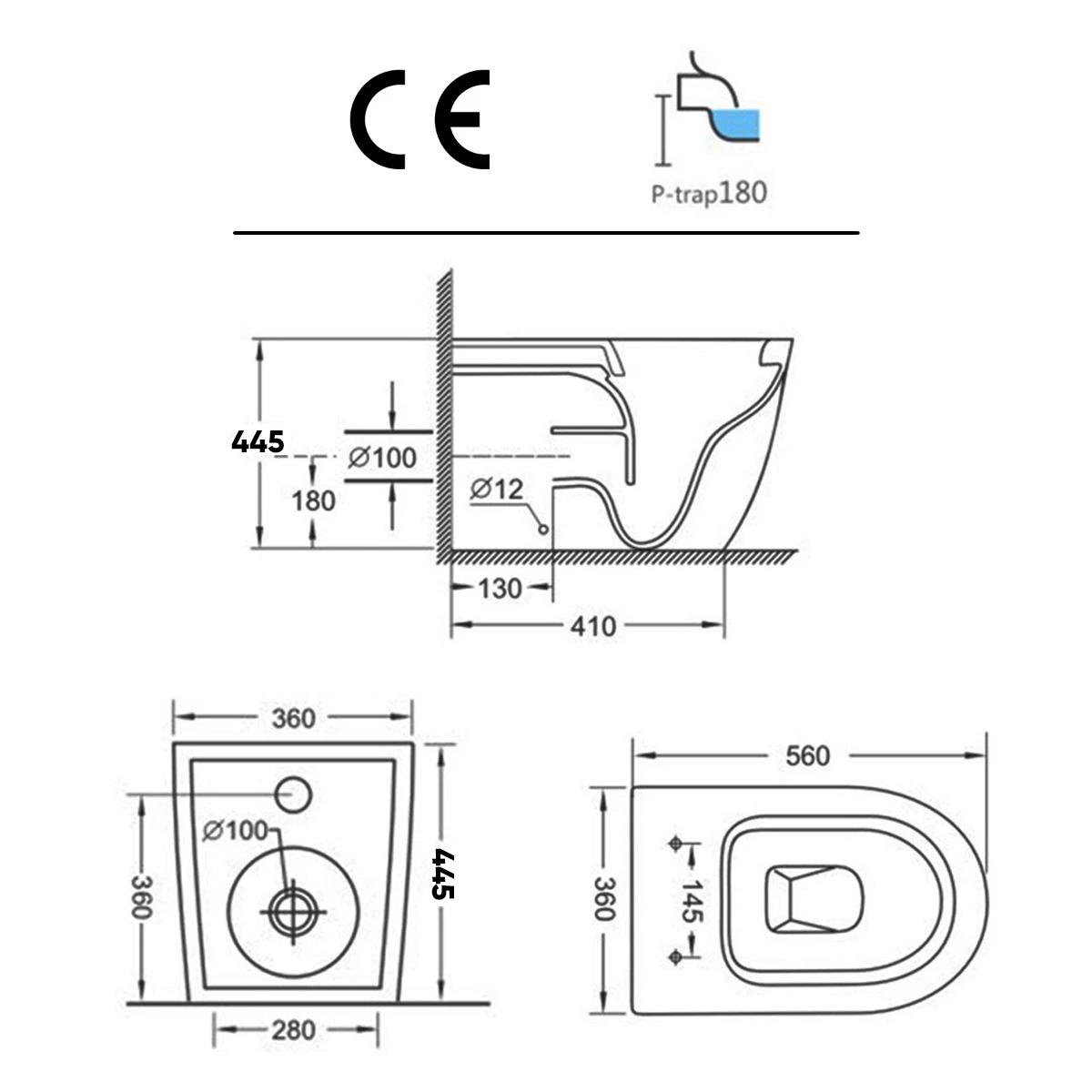 Comfort Height Back to Wall Rimless Toilet with Slim Soft Close Seat