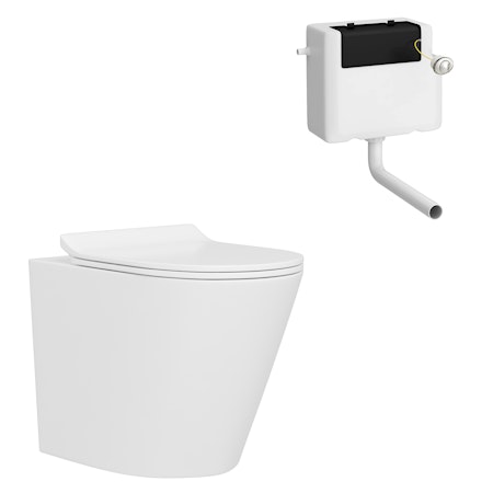 Rimless Back to Wall Toilet Pan with Slim Soft Close Seat & Concealed Cistern - Cesar