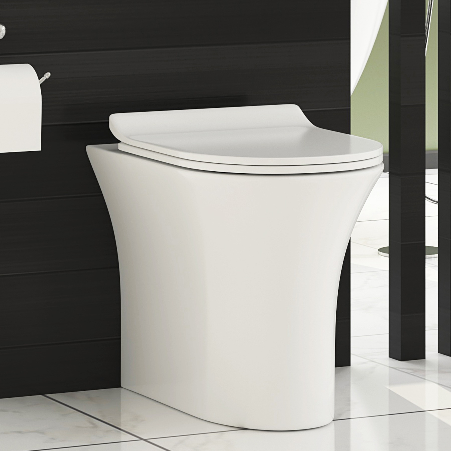 Breeze Rimless Back to Wall Toilet Pan and Slim Soft Close Seat with Concealed Cistern