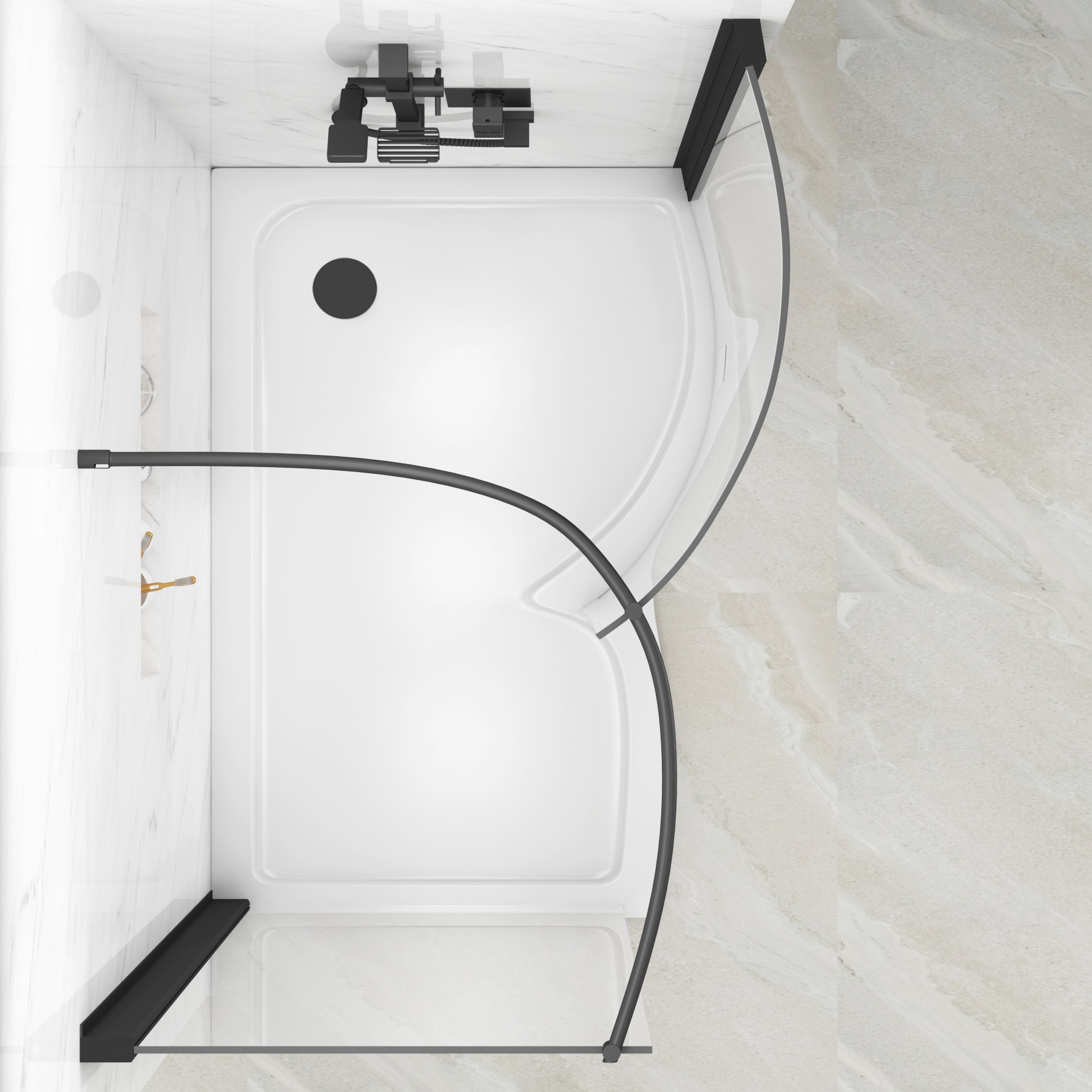 Milan 1400 x 900mm Curved Walk In Enclosure 8mm Glass + RH Tray - Matt Black