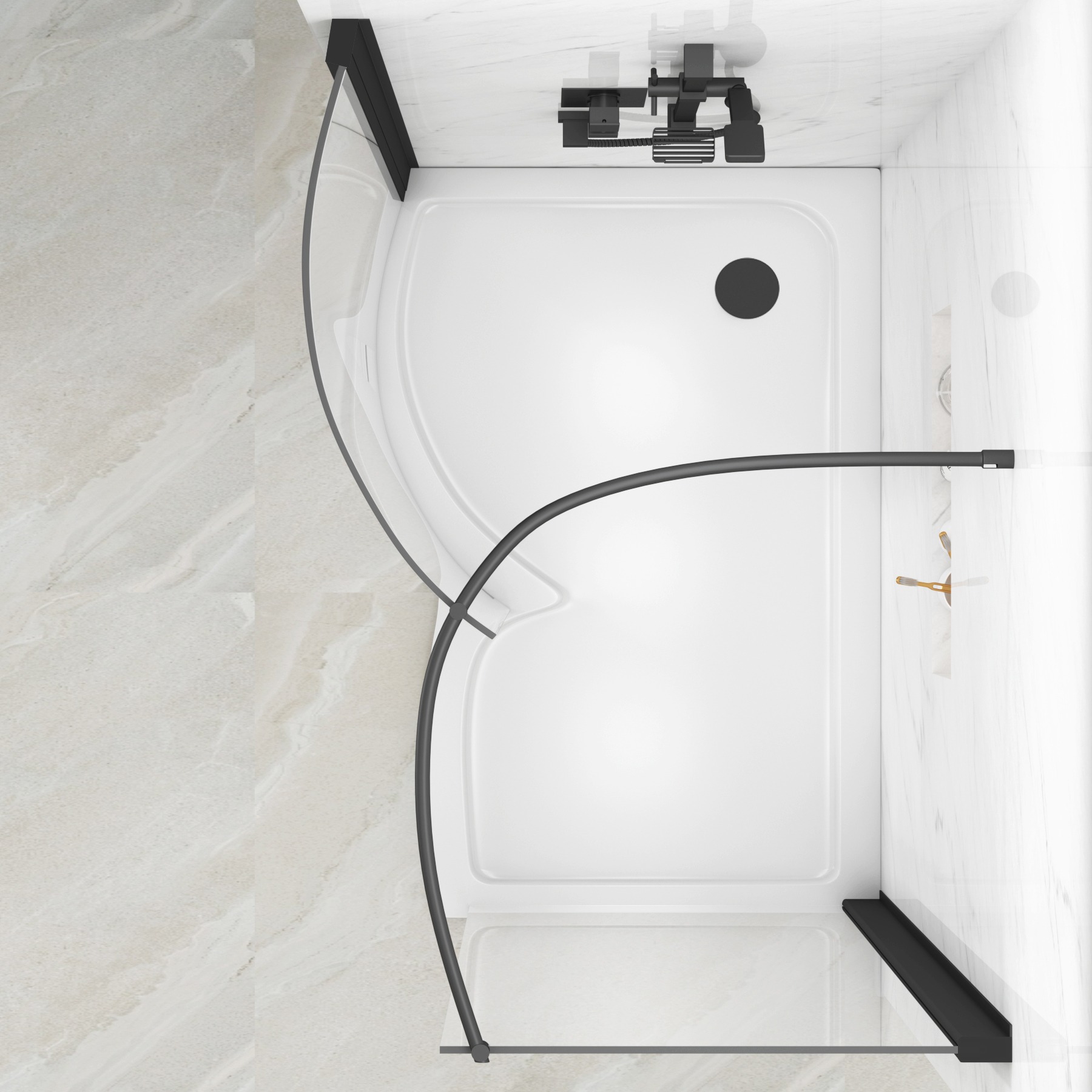 Milan 1400 x 900mm Curved Walk In Enclosure 8mm Glass + Tray - Matt Black