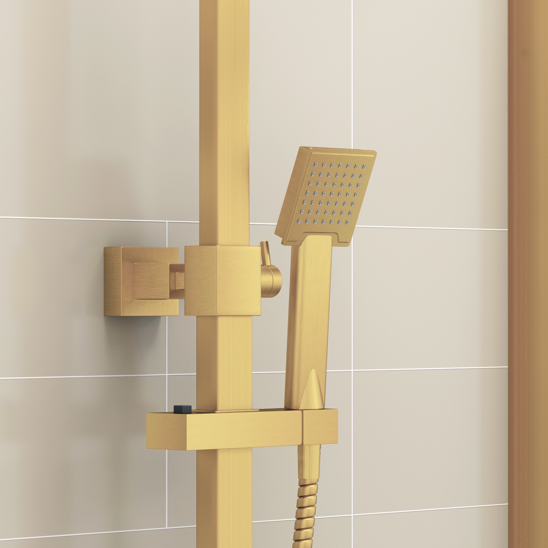 Venice Brushed Brass Square Thermostatic Valve Bar Shower Kit