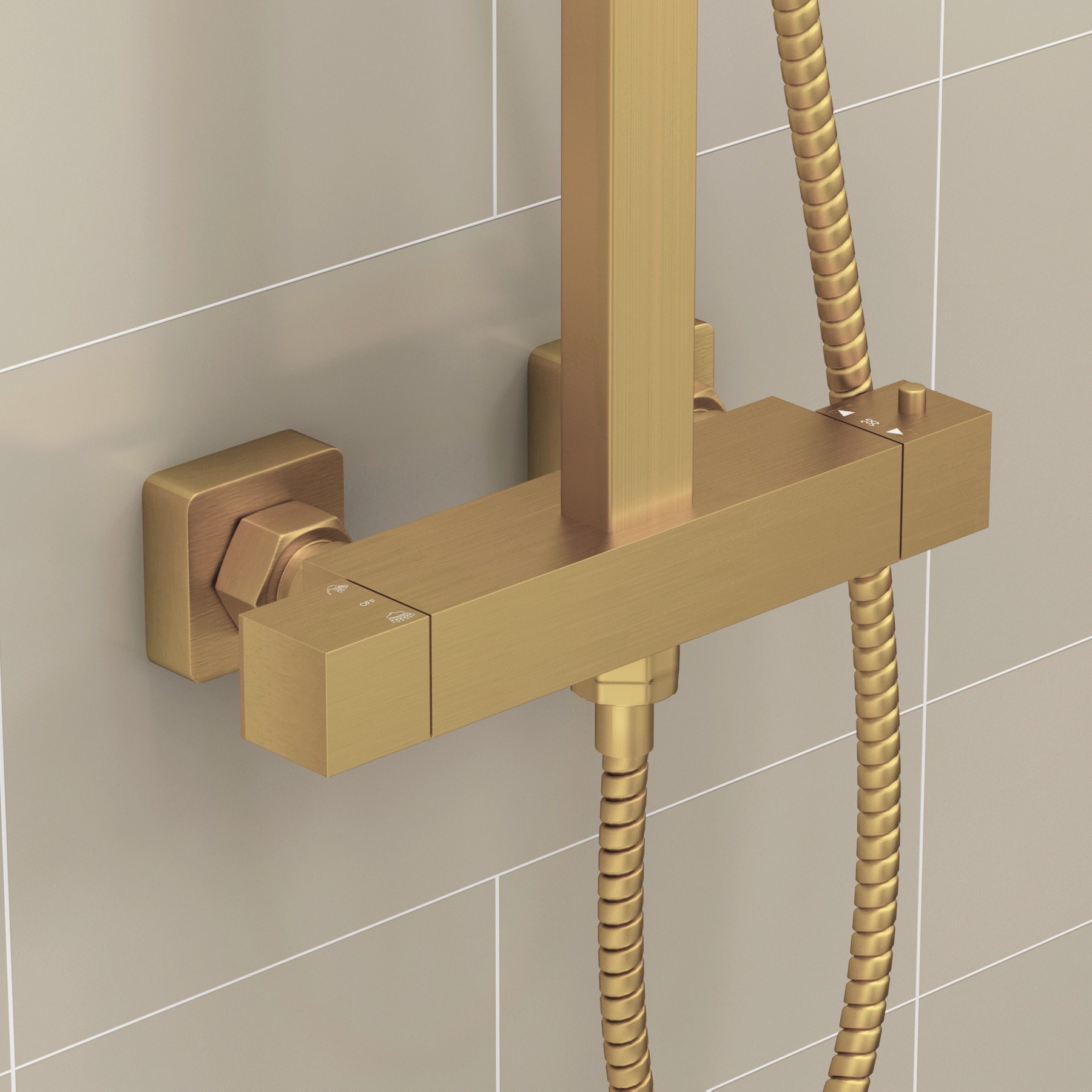 Venice Brushed Brass Square Thermostatic Valve Bar Shower Kit