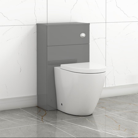 500mm Grey Gloss BTW WC Unit with Short Projection Rimless Toilet Pan