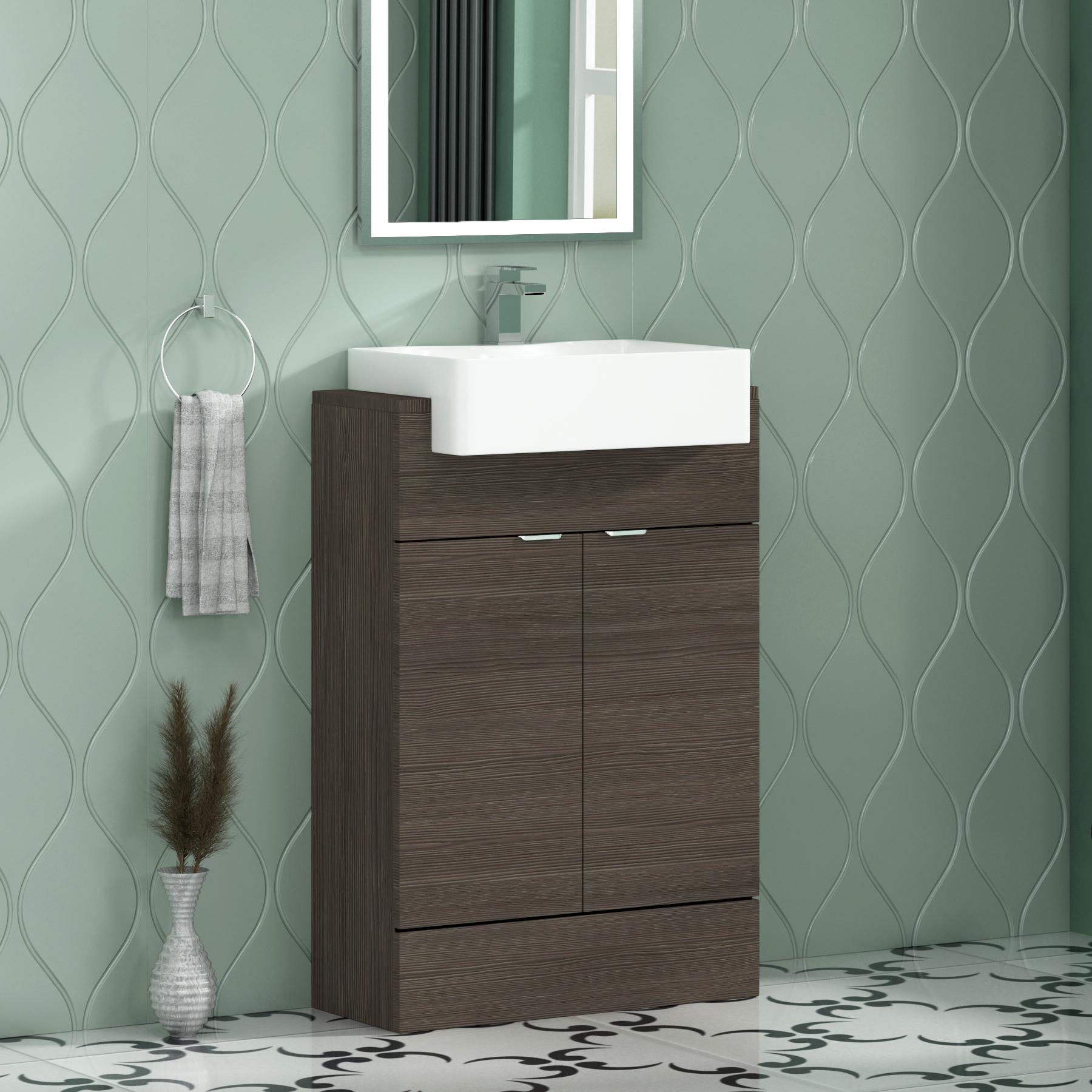 Elena 600mm Floor Standing Vanity Sink Unit 2 Door With Semi Recessed