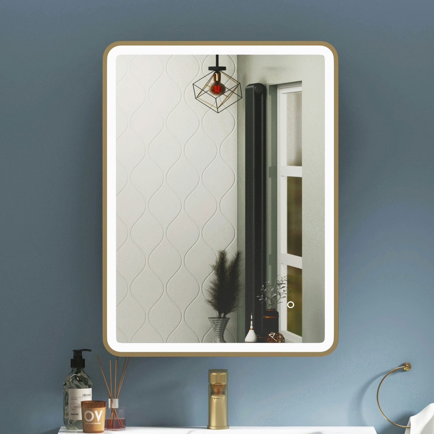 Avenza Brushed Brass Frontlit LED Cabinet Illuminated Framed Mirror with Demister Pad & Touch Sensor