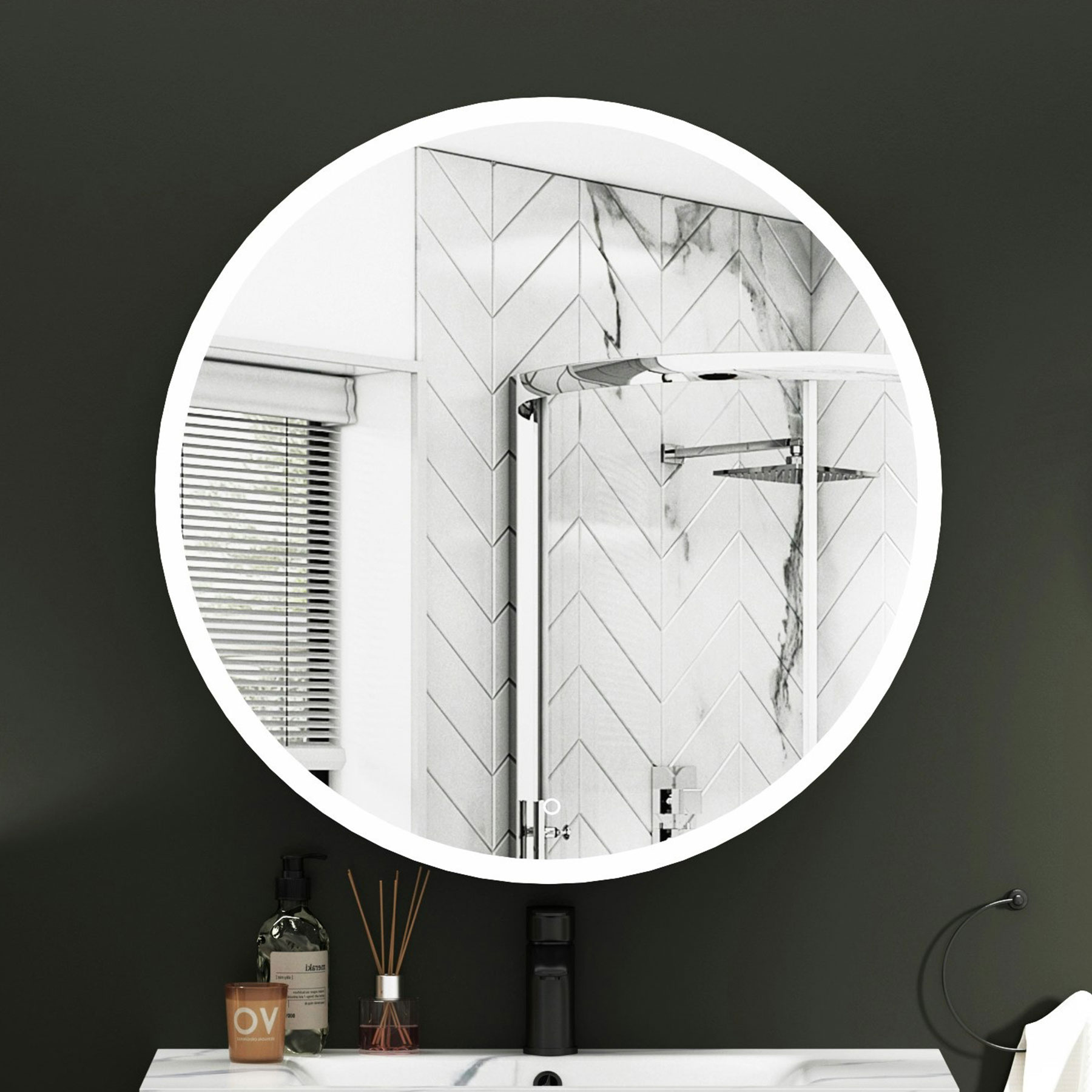 Avenza Frontlit Frameless LED Cabinet Illuminated Round Mirror with Demister Pad & Touch Sensor