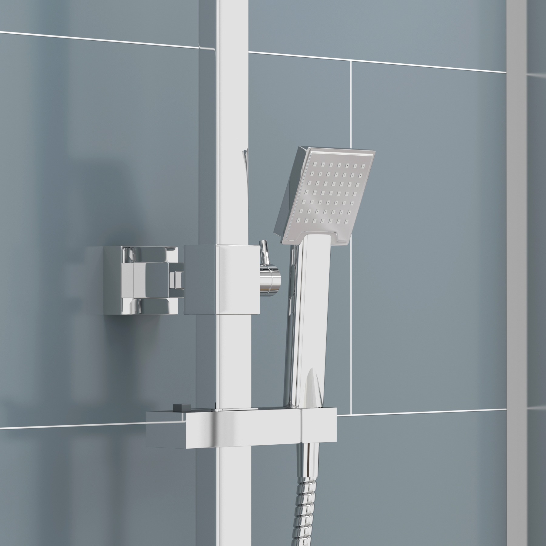 Cube Chrome Square Thermostatic Bar Shower With Kit