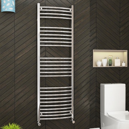 Heated Towel Rail 1600 x 500mm Curved Ladder -  Chrome 