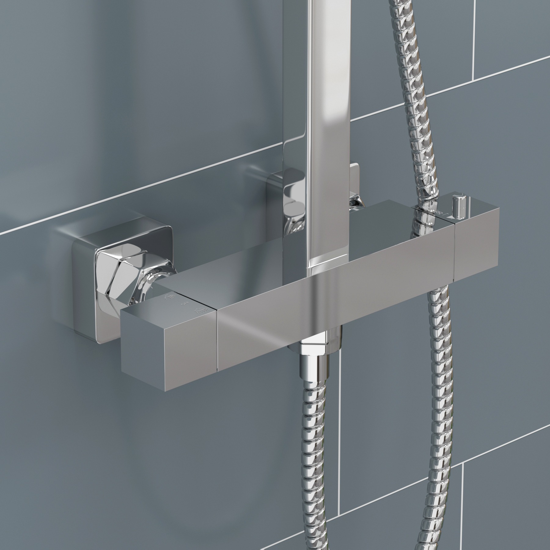 Cube Chrome Square Thermostatic Bar Shower With Kit