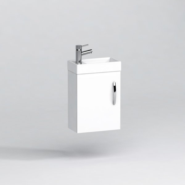 Cloakroom Suite 400mm Gloss White 1 Door Wall Hung Vanity Unit Basin & Elva Wall Hung Toilet Toilet