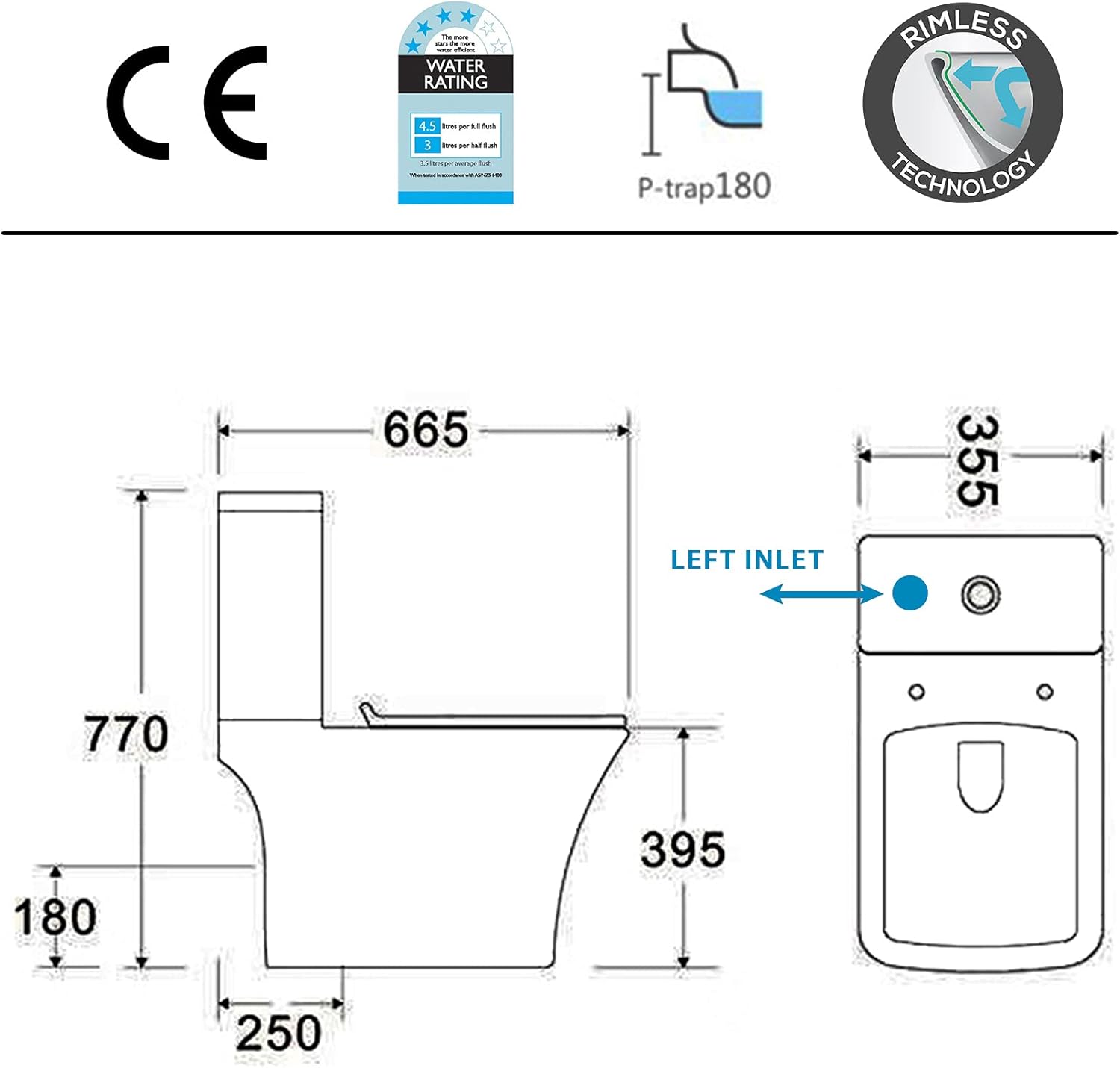 Cube Close Coupled Rimless Toilet and Slim Soft Close Seat with Cistern