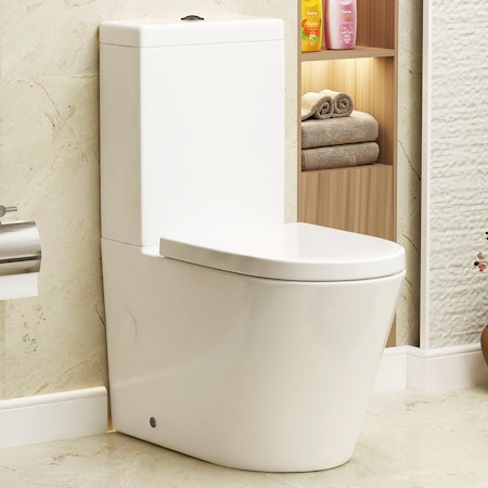 Cesar Short Projection Close Coupled Rimless Toilet and Soft Close Seat with Cistern