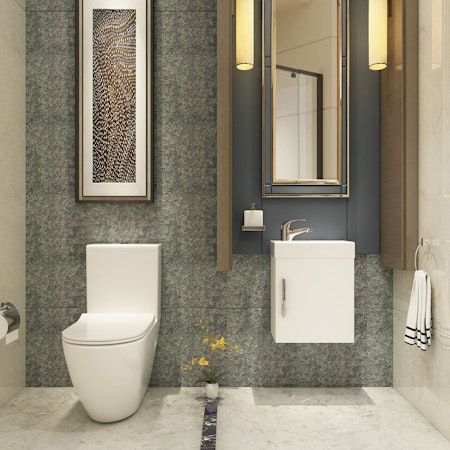 Cloakroom Suite 400mm Gloss White 1 Door Wall Hung Vanity Unit Basin & Abacus Rimless Toilet - Slim