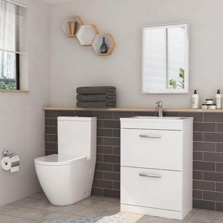 Turin 500mm Gloss White 2-Drawer Vanity Unit with Abacus Close Coupled Toilet