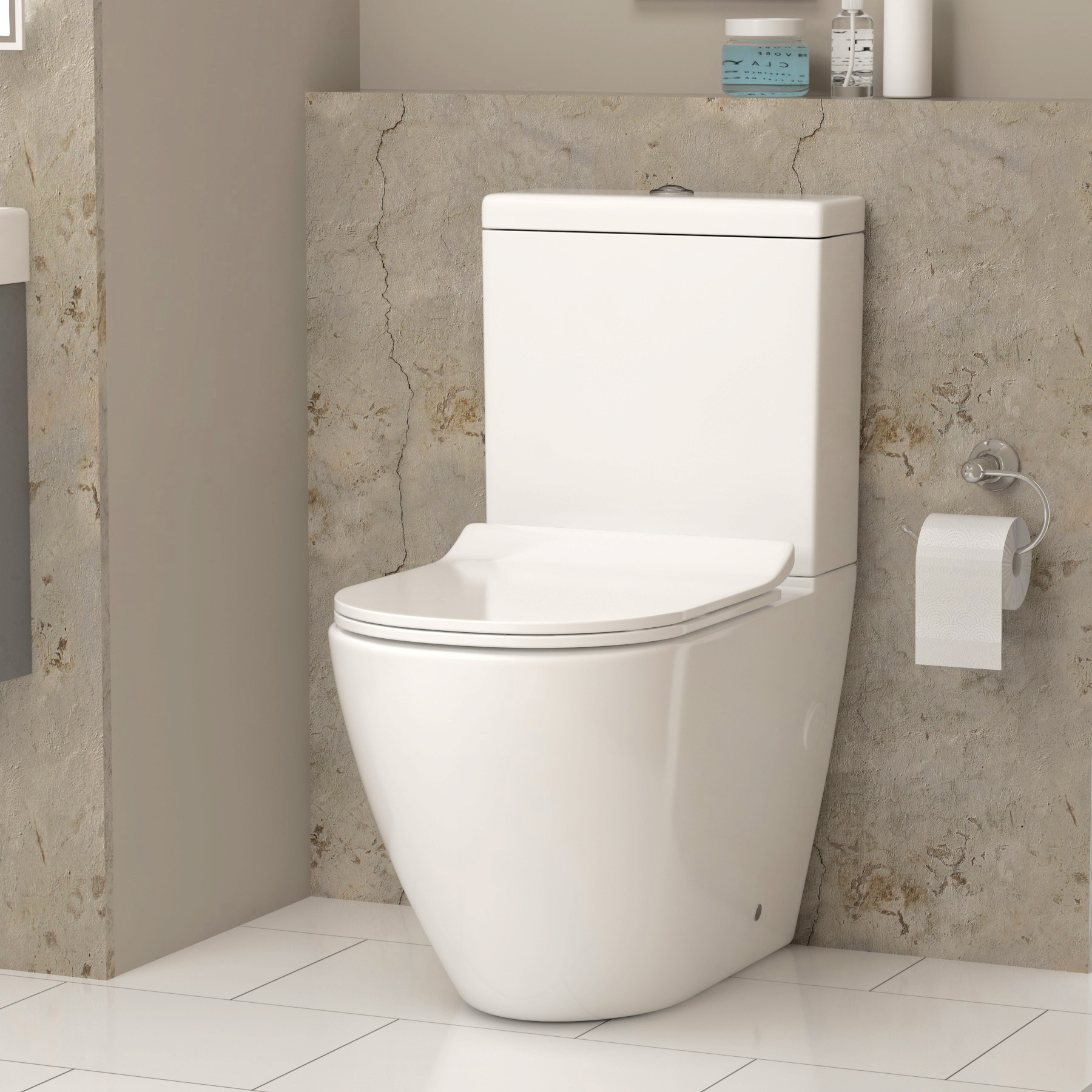 Cloakroom Suite 400mm Indigo Grey Gloss 1 Door Wall Hung Vanity Unit Basin & Elva Rimless Toilet - Slim