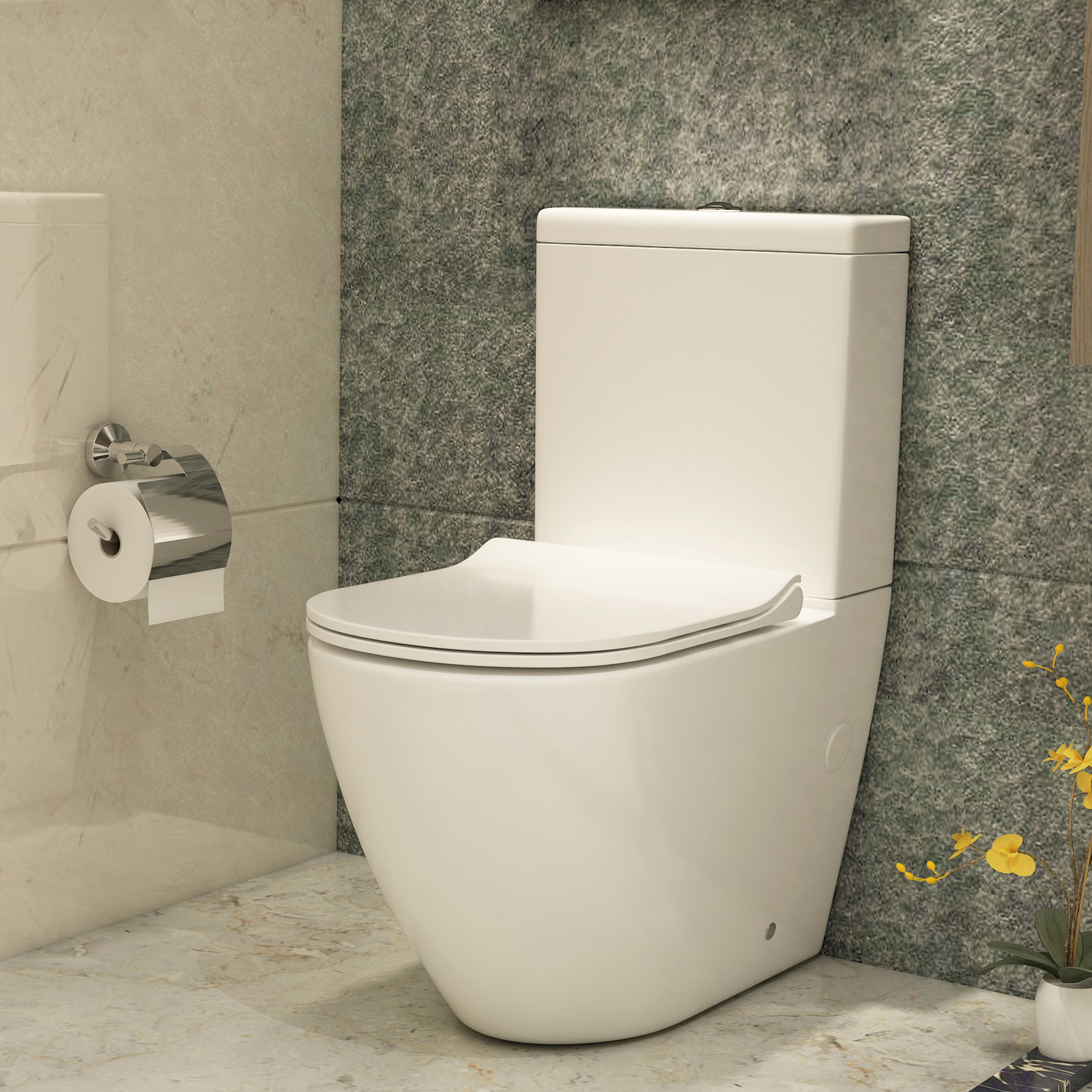 Cloakroom Suite 400mm Gloss White 1 Door Wall Hung Vanity Unit Basin & Elva Rimless Toilet - Slim