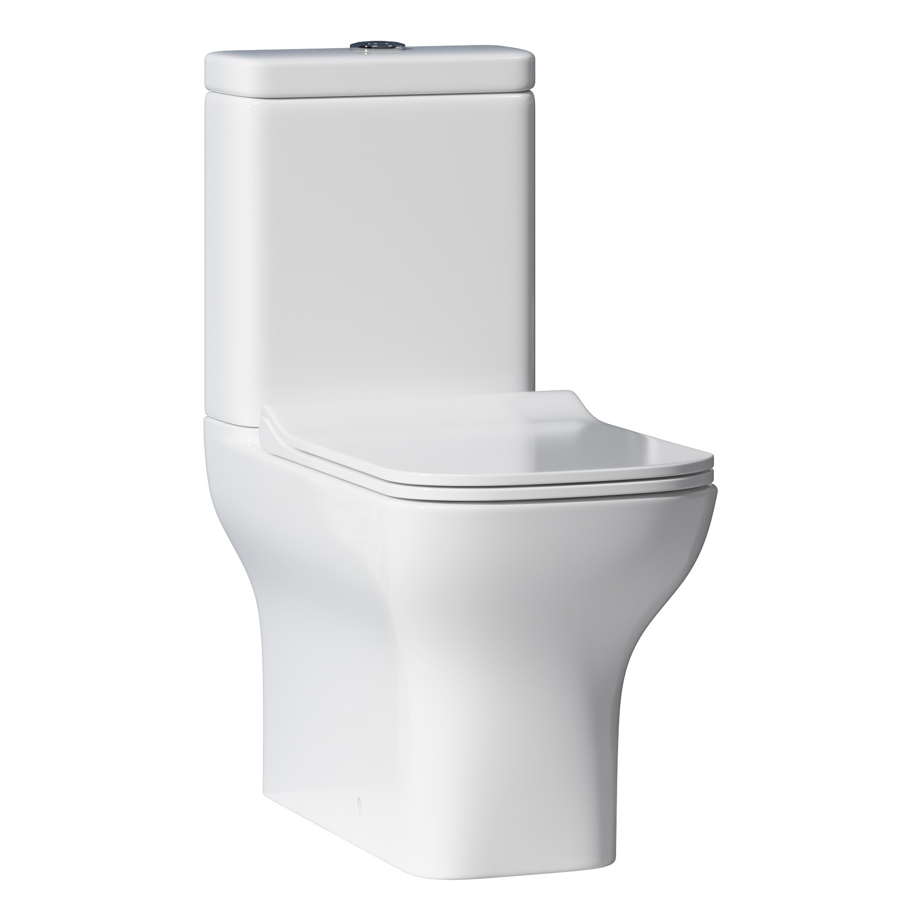 Qubix Square Rimless Back To Wall Close Coupled Toilet with Slim Soft Close Seat & Dual Flush Cistern
