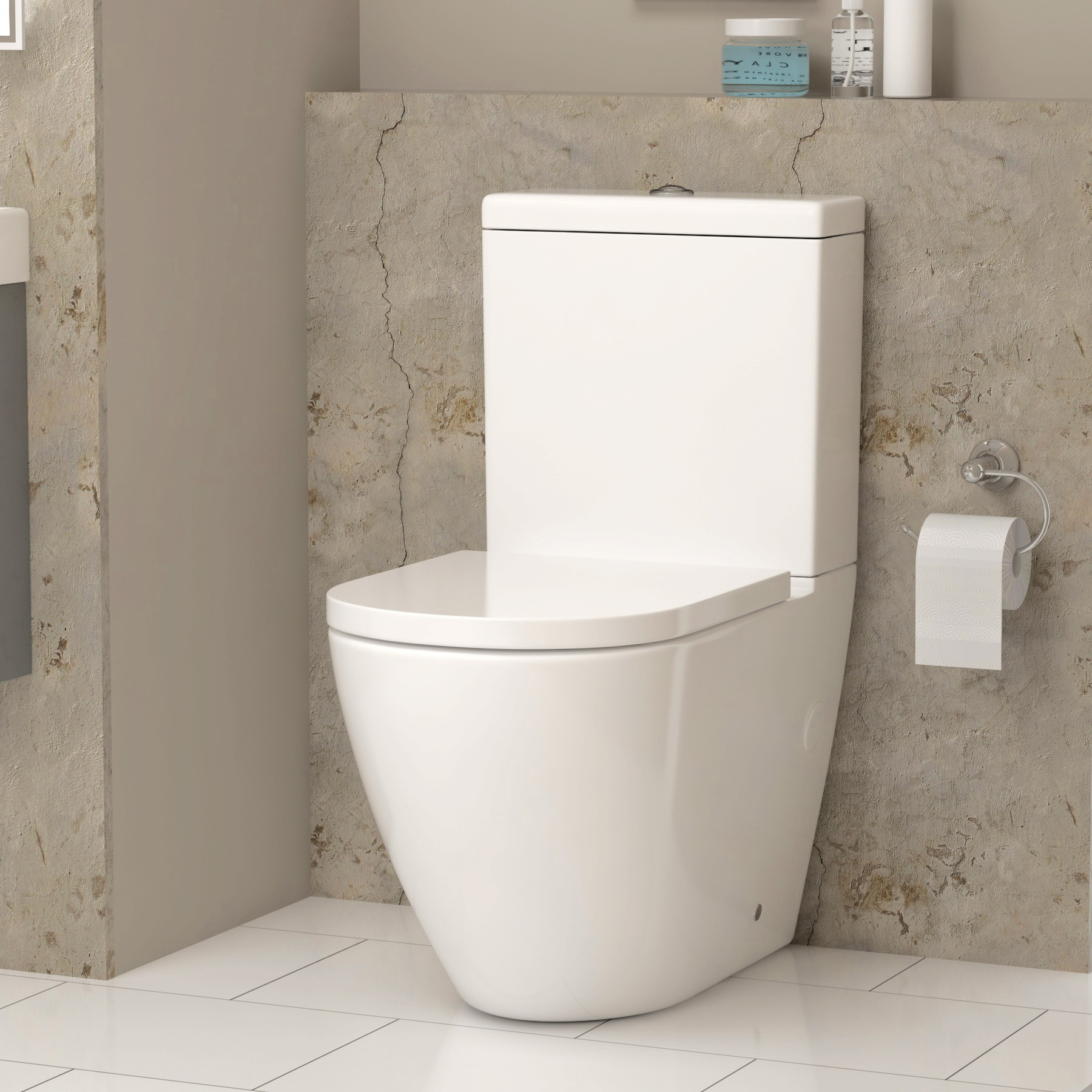 Cloakroom Suite 400mm Indigo Grey Gloss 1 Door Wall Hung Vanity Unit Basin & Elva Rimless Toilet
