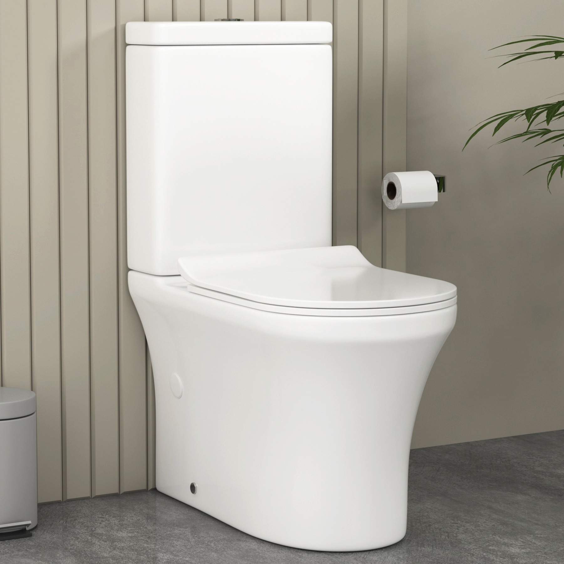 Oslo Rimless Close Coupled Toilet with Slim Soft Close Seat Tornado Flush Pan with Cistern