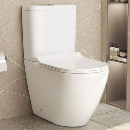 Abacus Close Coupled Rimless Toilet and Slim Soft Close Seat with Cistern