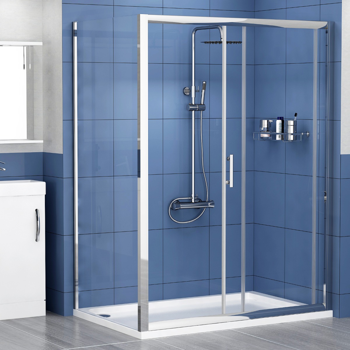 1200 x 700mm Single Sliding Shower Enclosure Suite with Como Vanity Unit & Toilet