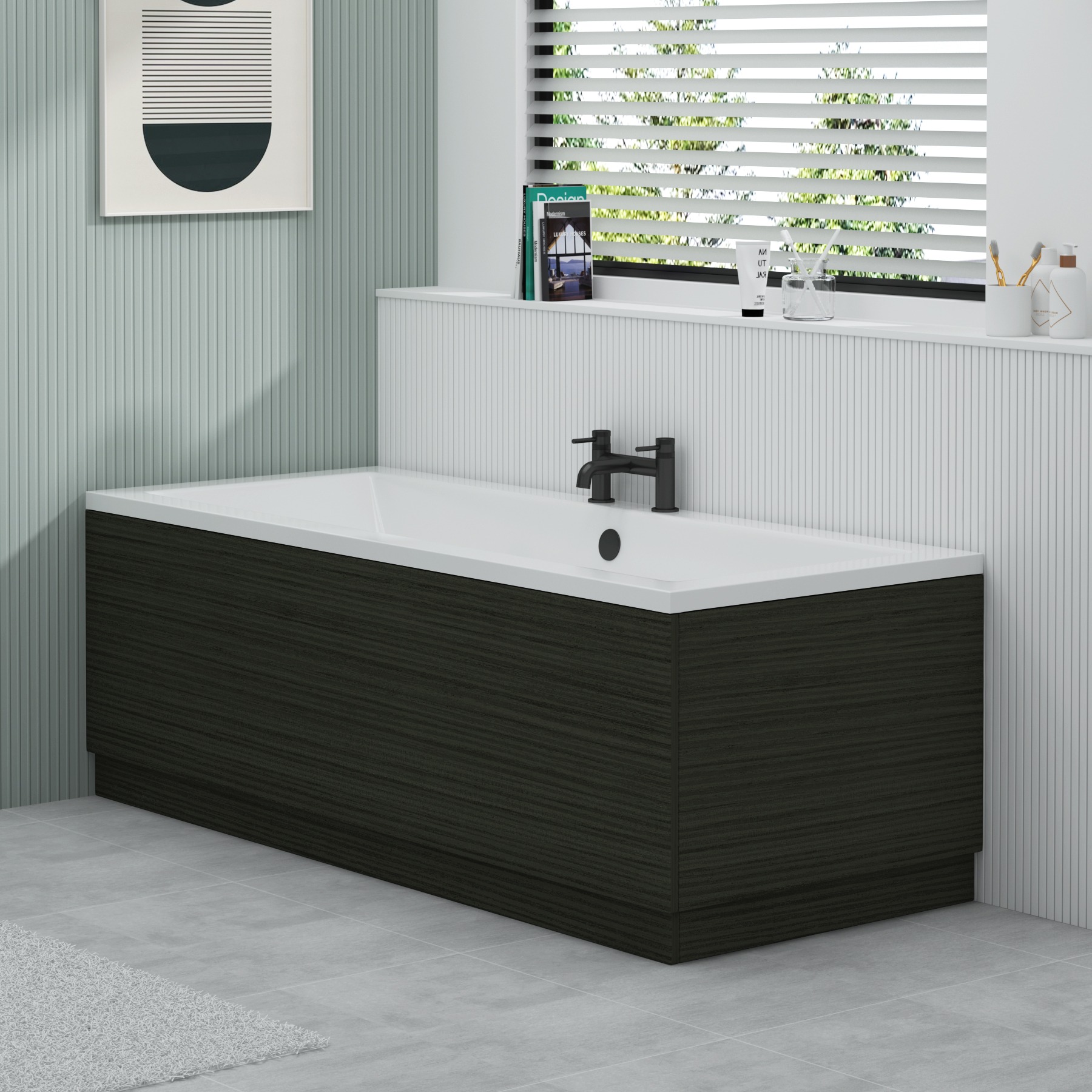 Turin 1700mm Hale Black Bath MDF Front Panel - Wooden