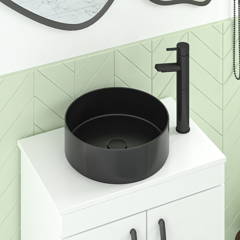 Art Round Counter Top Basin Vessels 360mm 1 Tap Hole
