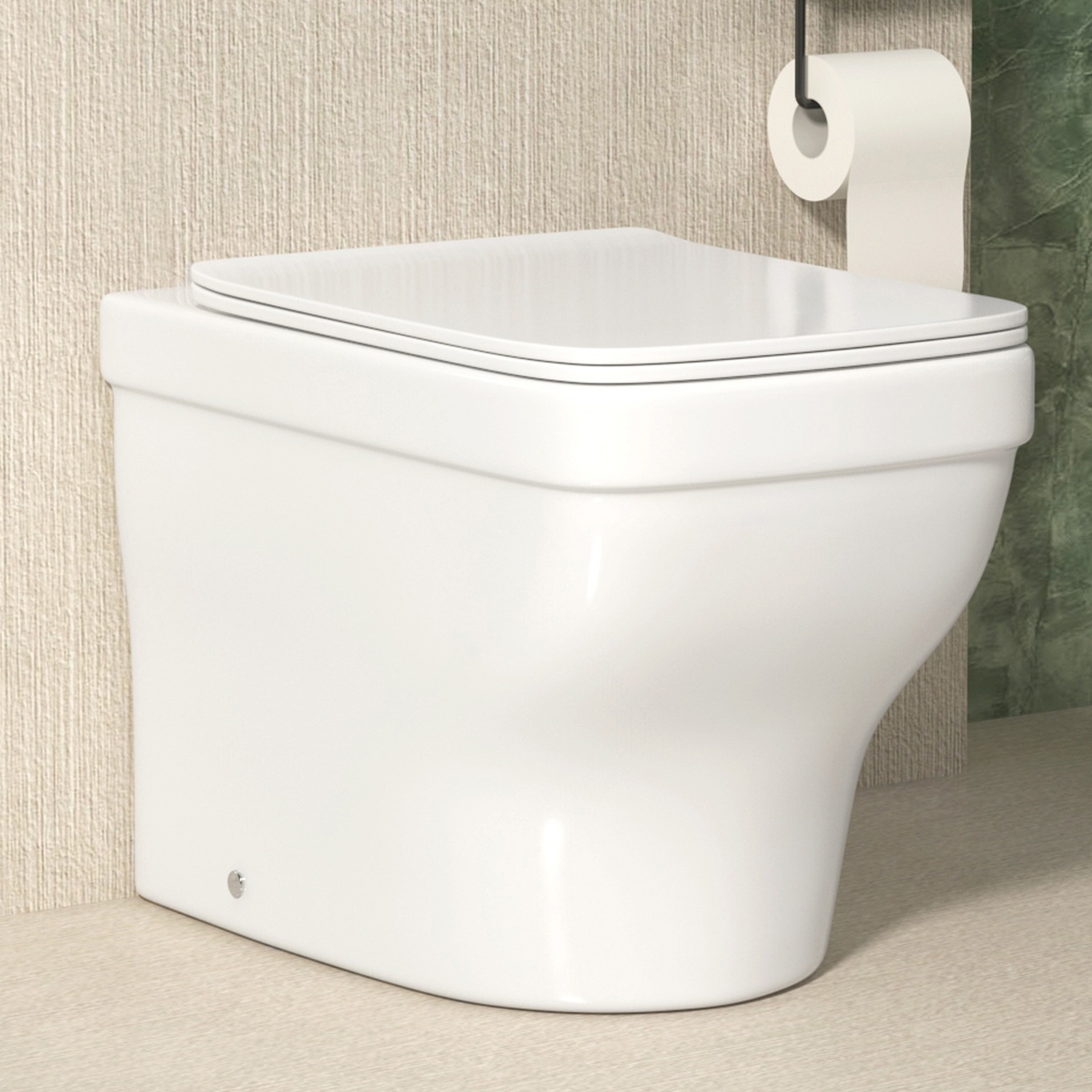 Evora Short Projection Back To Wall Rimless Toilet Pan with Slim Soft Close Seat