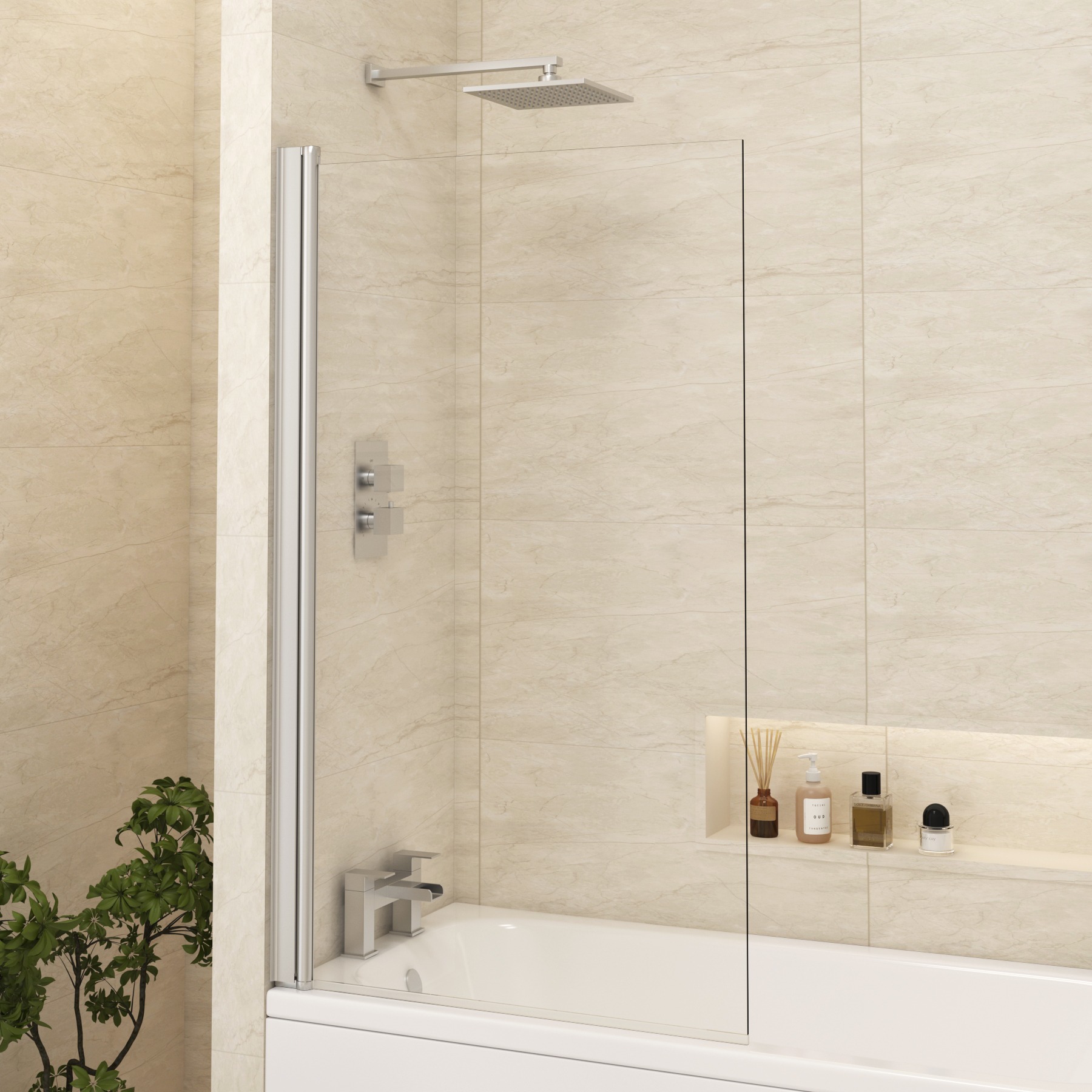 Prestige Estuary Straight Shower Bath Hinged Screen Square Edge 1400 x 780mm