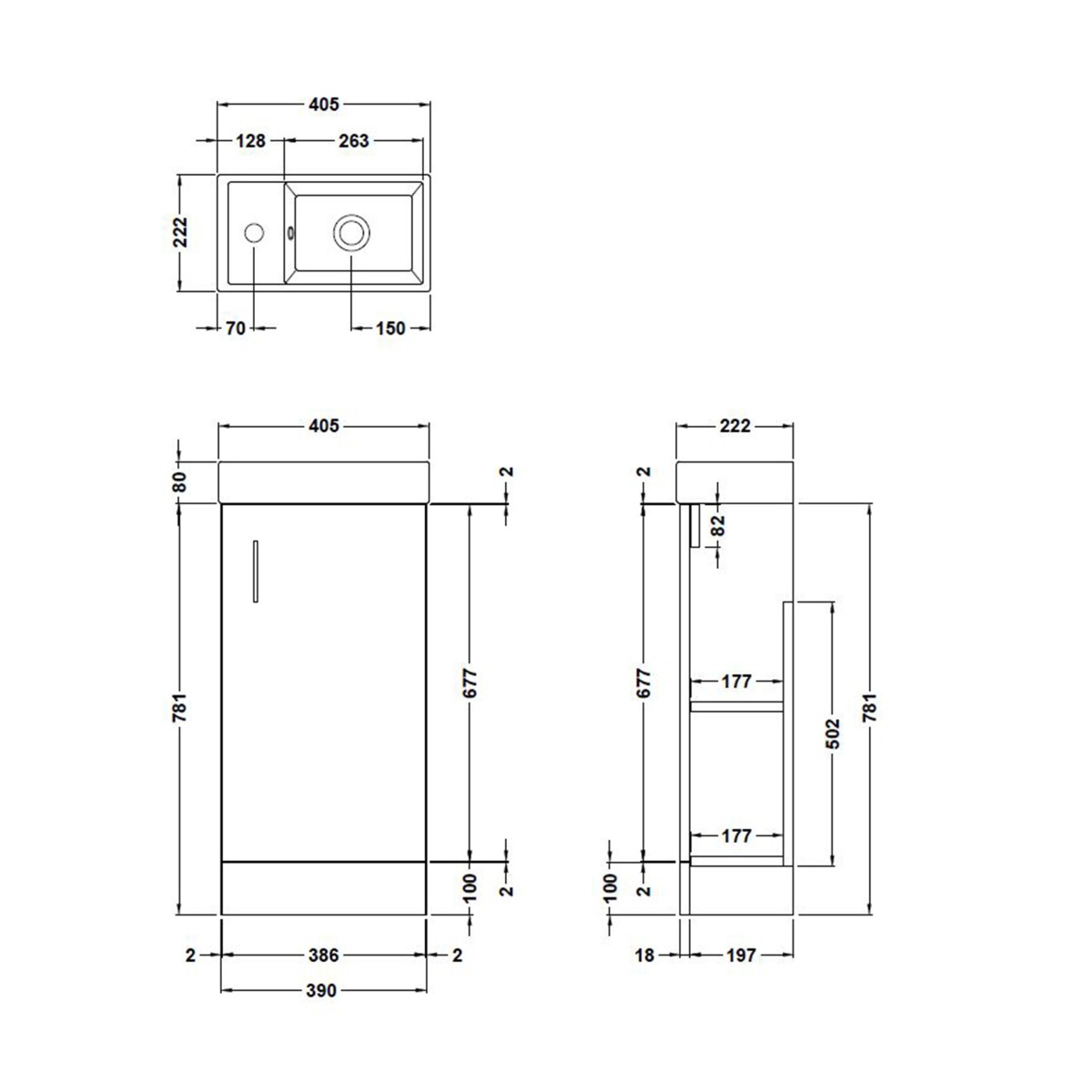 Como 400mm Floor Standing Vanity Unit Gloss White - 1 Door Basin Unit