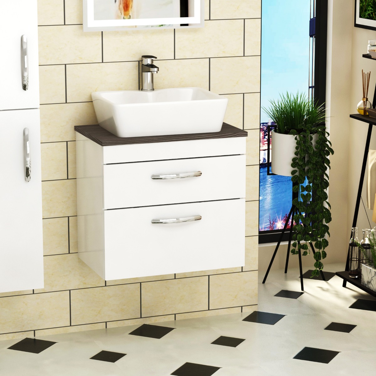 Cube Square Counter Top Basin Vessels 370mm 1 Tap Hole